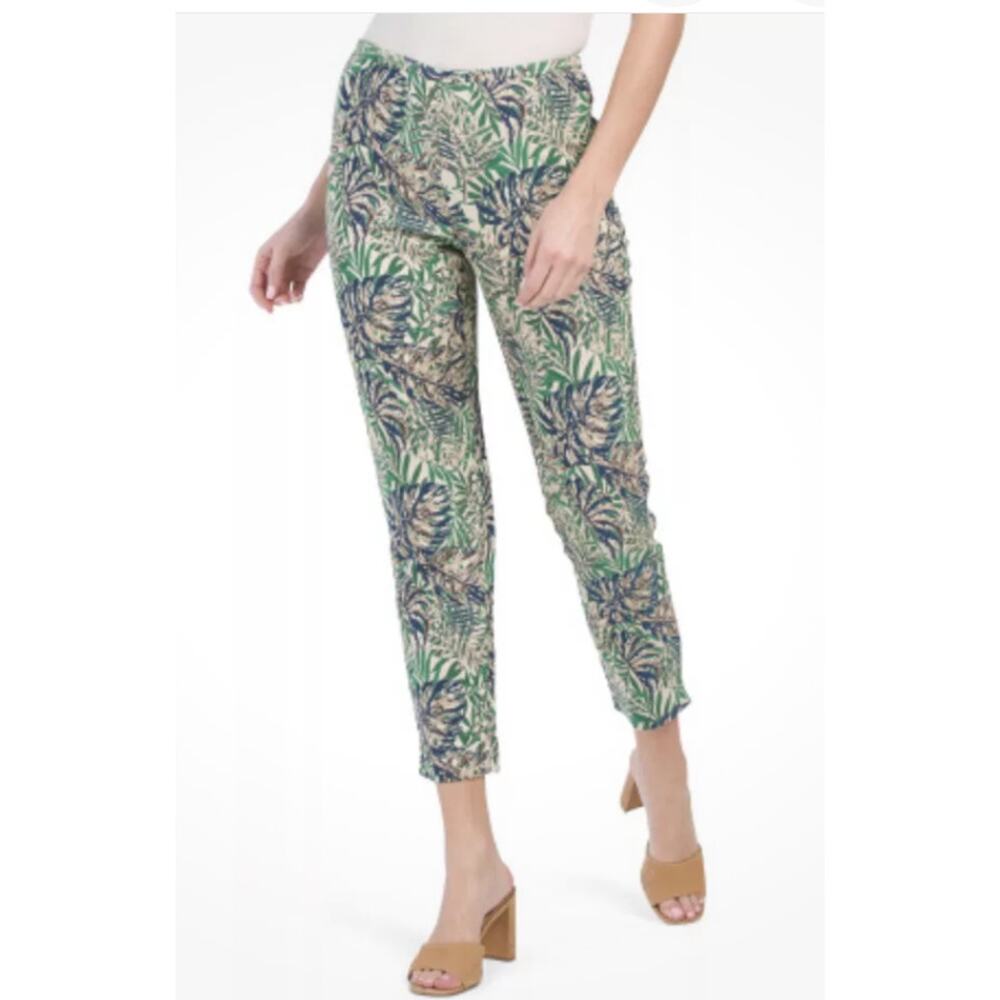 J. McLaughlin Margot Pants Botanical Tapestry Jacquard Green Blue Trouser 10